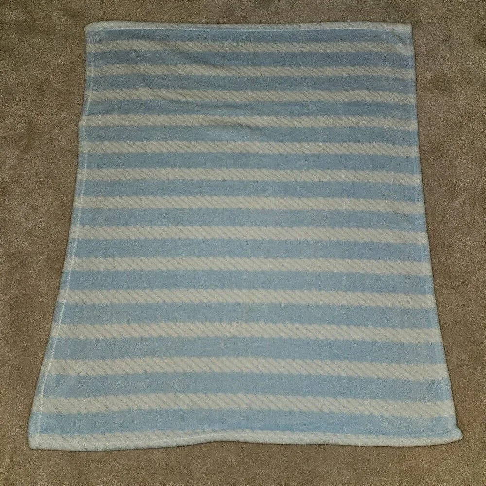 HB Hudson Baby Blue White Stripes Fleece Blanket Lovey 30